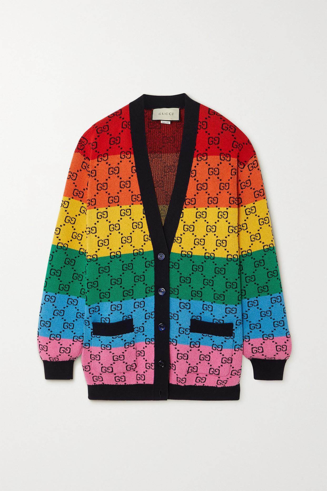 Gucci Gg Multicolour Striped Intarsia Wool-blend Cardigan | Lyst