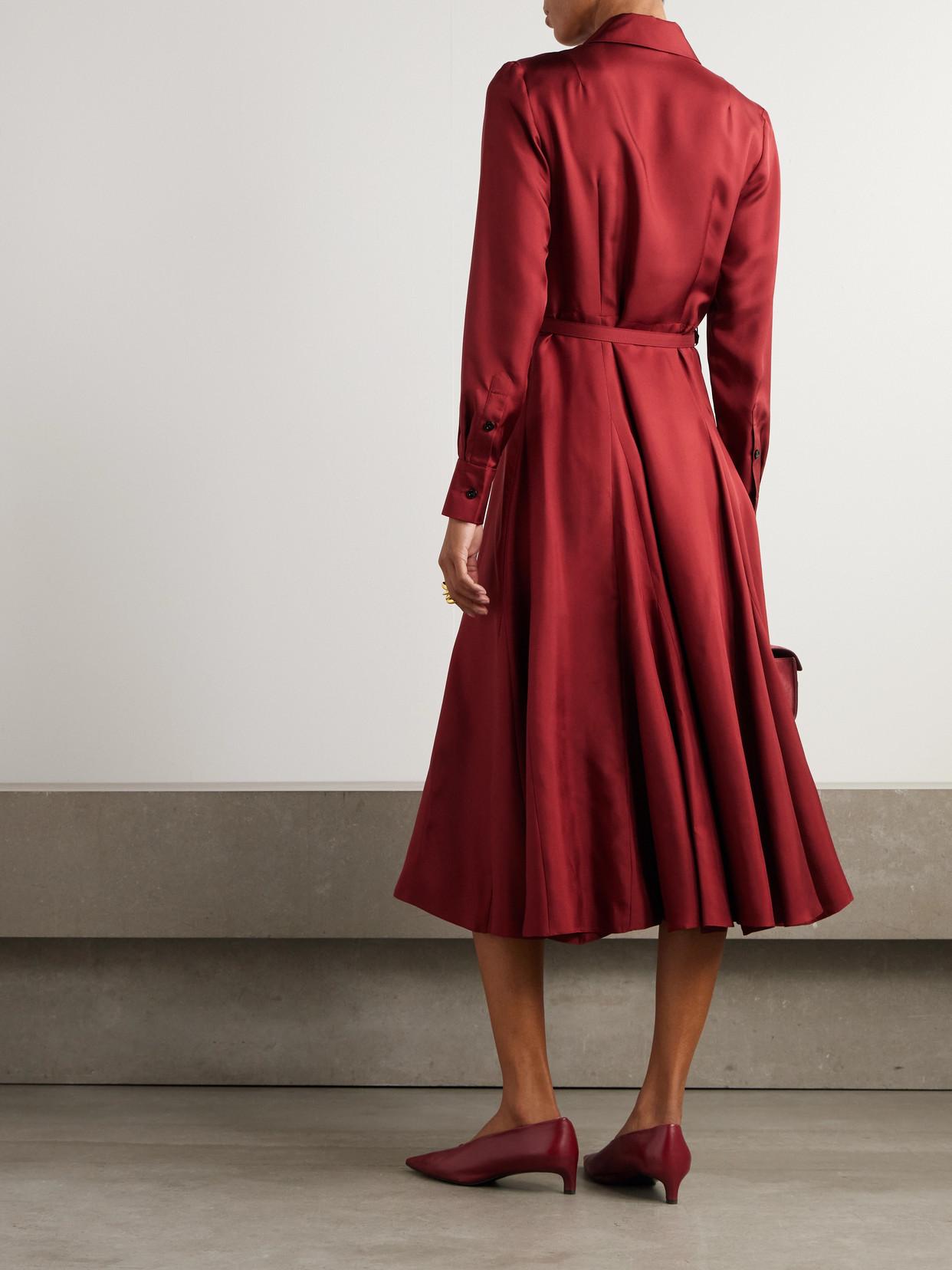 Emilia Wickstead Belted Silk-Twill Midi Shirt Dress in Red Lyst UK