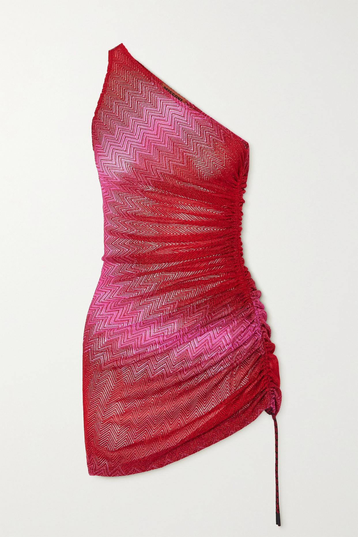 Til meditation pulsåre Opmærksomhed Missoni Mare One-shoulder Ruched Metallic Crochet-knit Mini Dress in Red |  Lyst