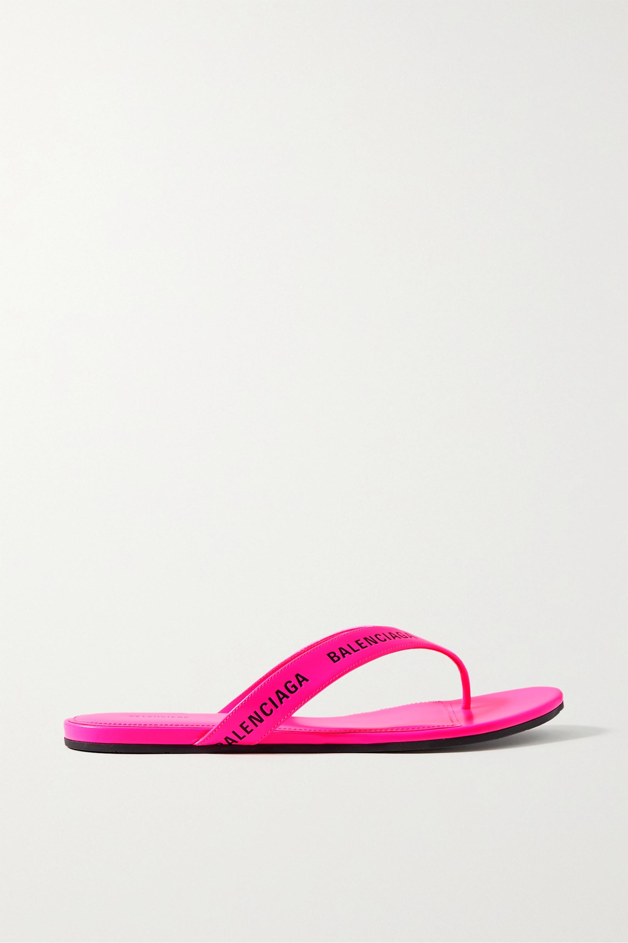 Balenciaga Logo-print Neon-leather Flip Flops in Pink | Lyst Australia