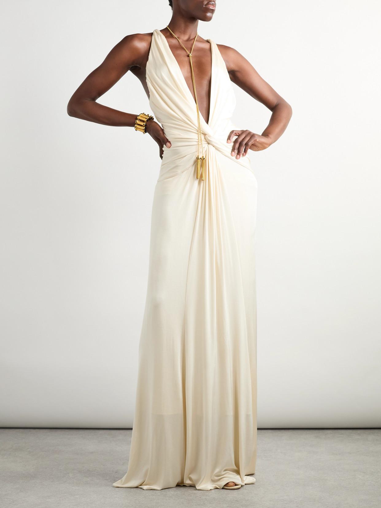 Tom Ford Open-Back Twist-Front Jersey Gown in White | Lyst