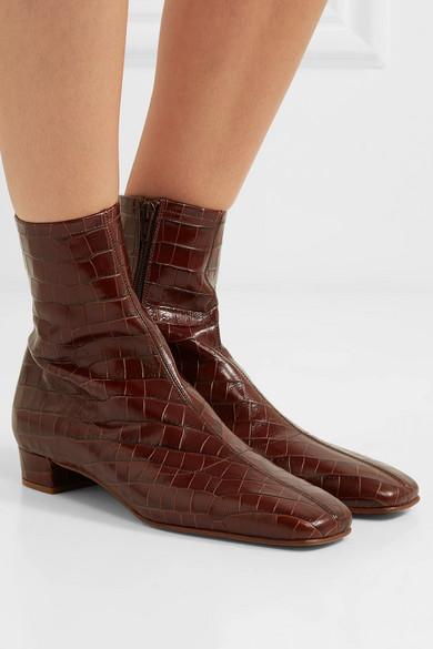 croc effect ankle boots