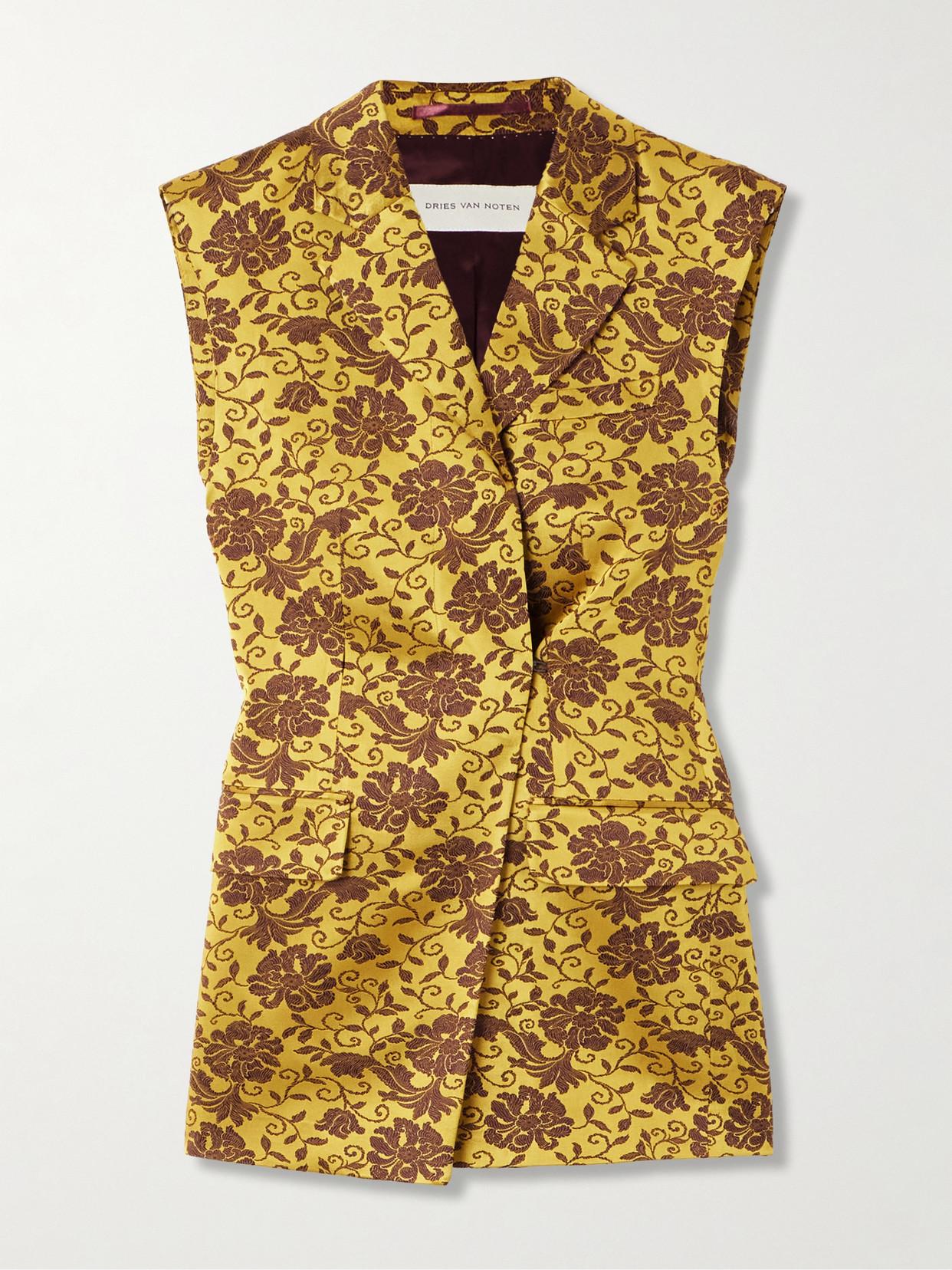 トップス DRIES VAN NOTEN silk vest Dries Van Noten Asymmetric Satin-Jacquard Vest in Yellow | Lyst