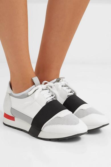 Balenciaga Women's Race Runners Mesh, Leather And Knitted Low-top Trainers  in White | Lyst