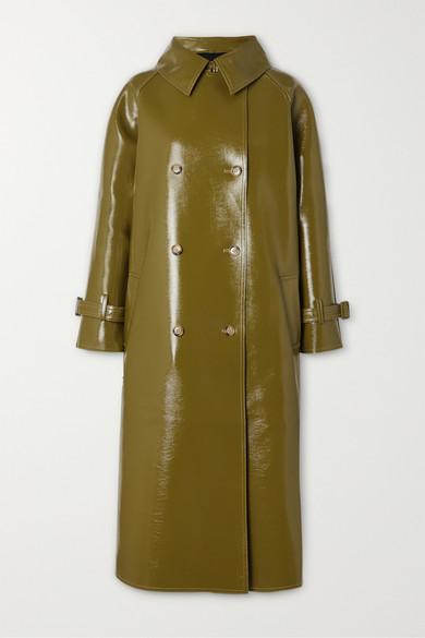 Frankie Shop Oversized Double-breasted Glossed Faux Textured-leather Trench  Coat in Green | Lyst