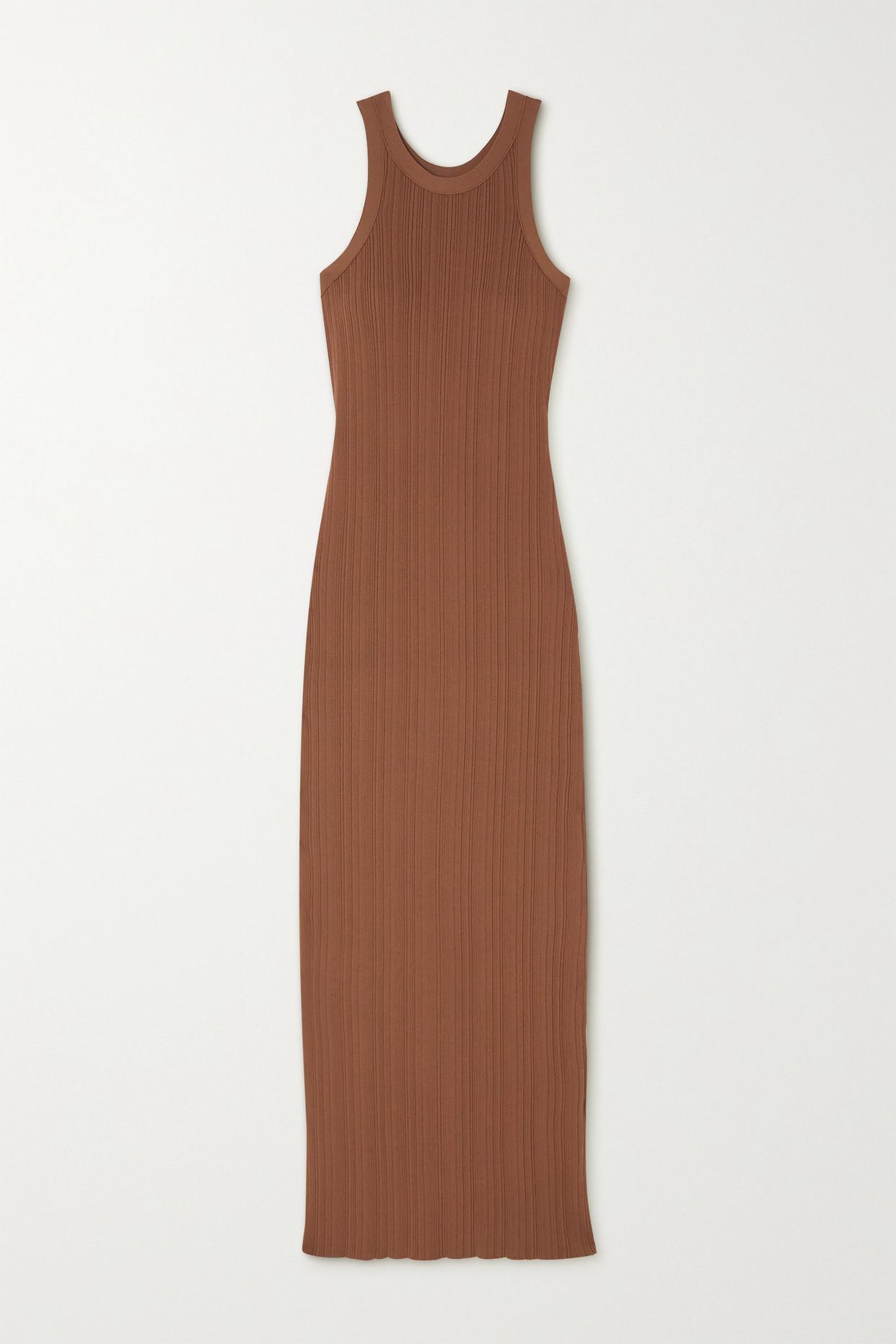 Totême Ribbedknit Midi Dress in Brown Lyst