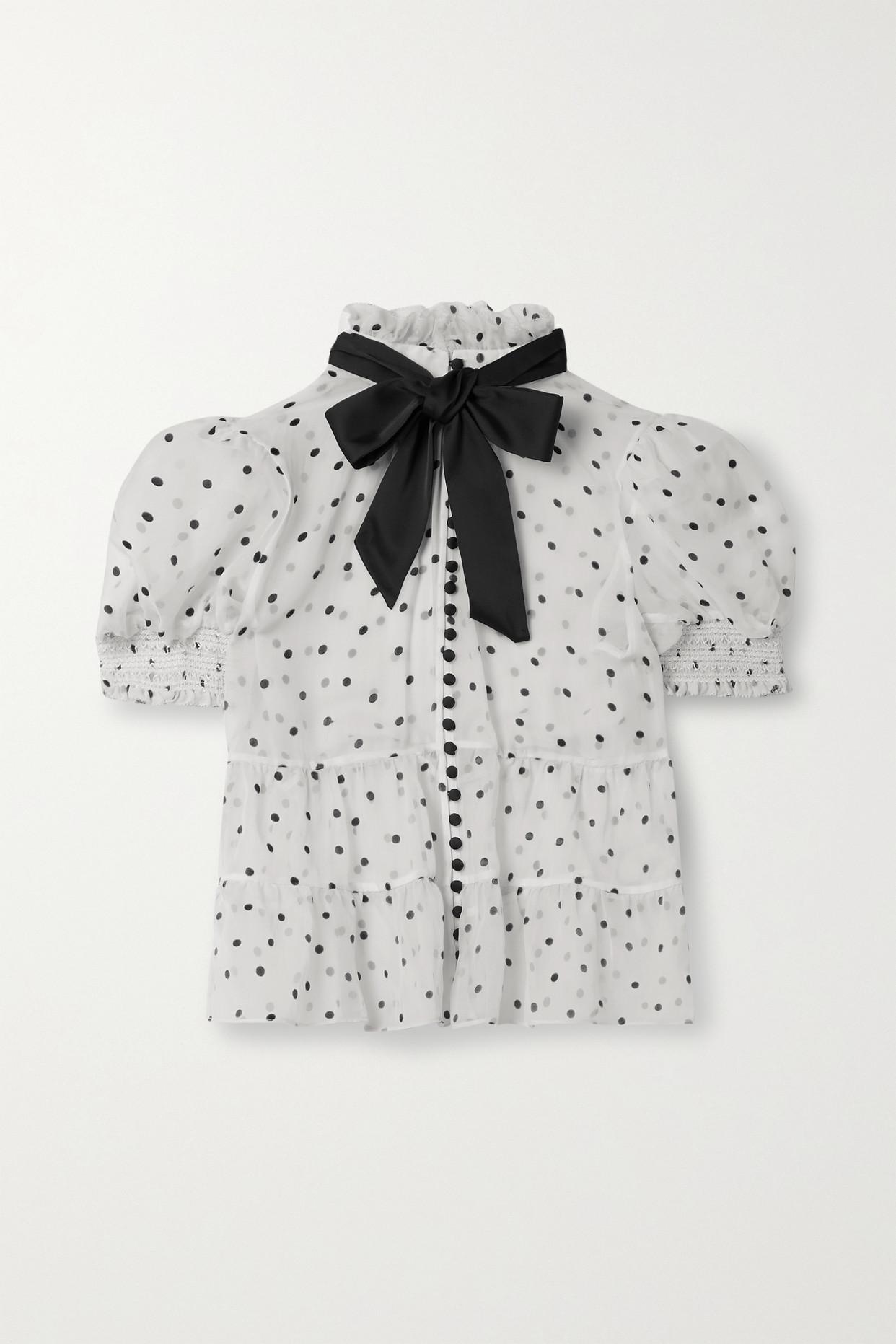 Alice + Olivia Vicky Tie-neck Polka-dot Silk-blend Blouse in White | Lyst