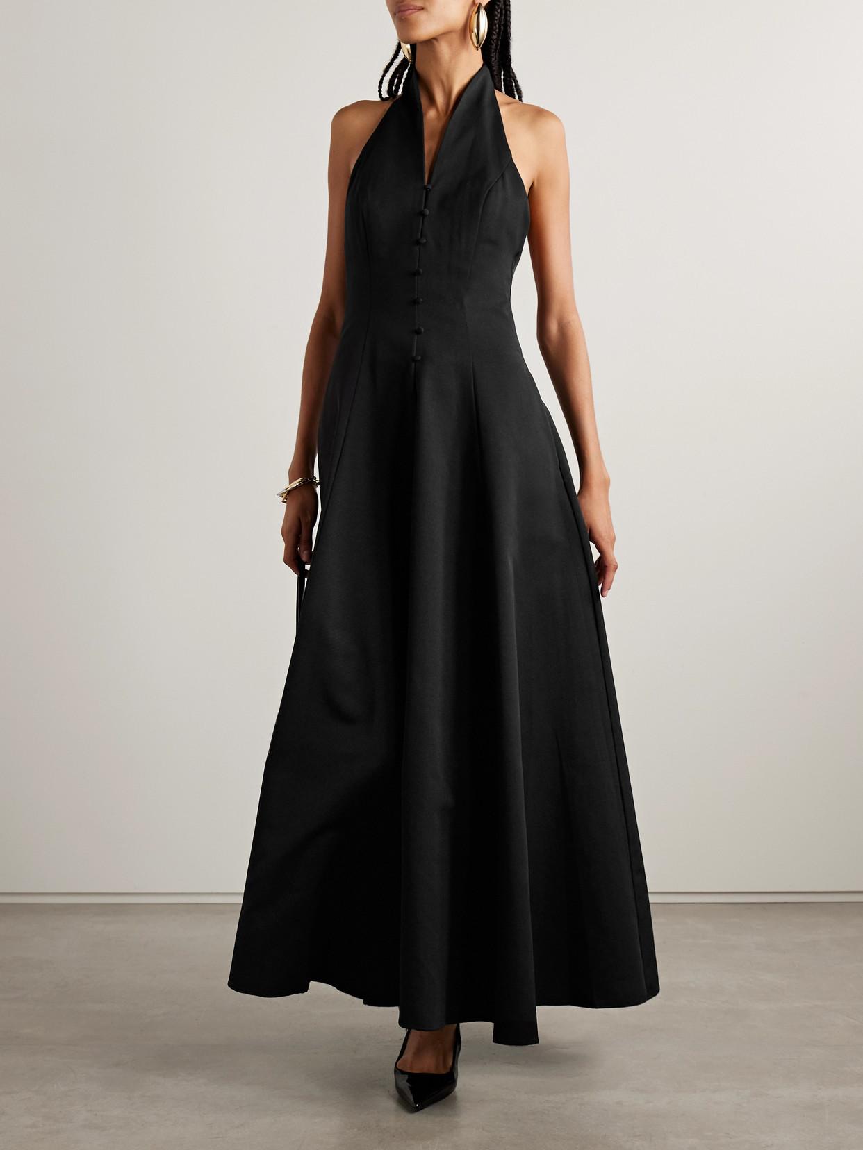 STAUD Stella Cotton-Blend Faille Halterneck Maxi Dress in Black | Lyst