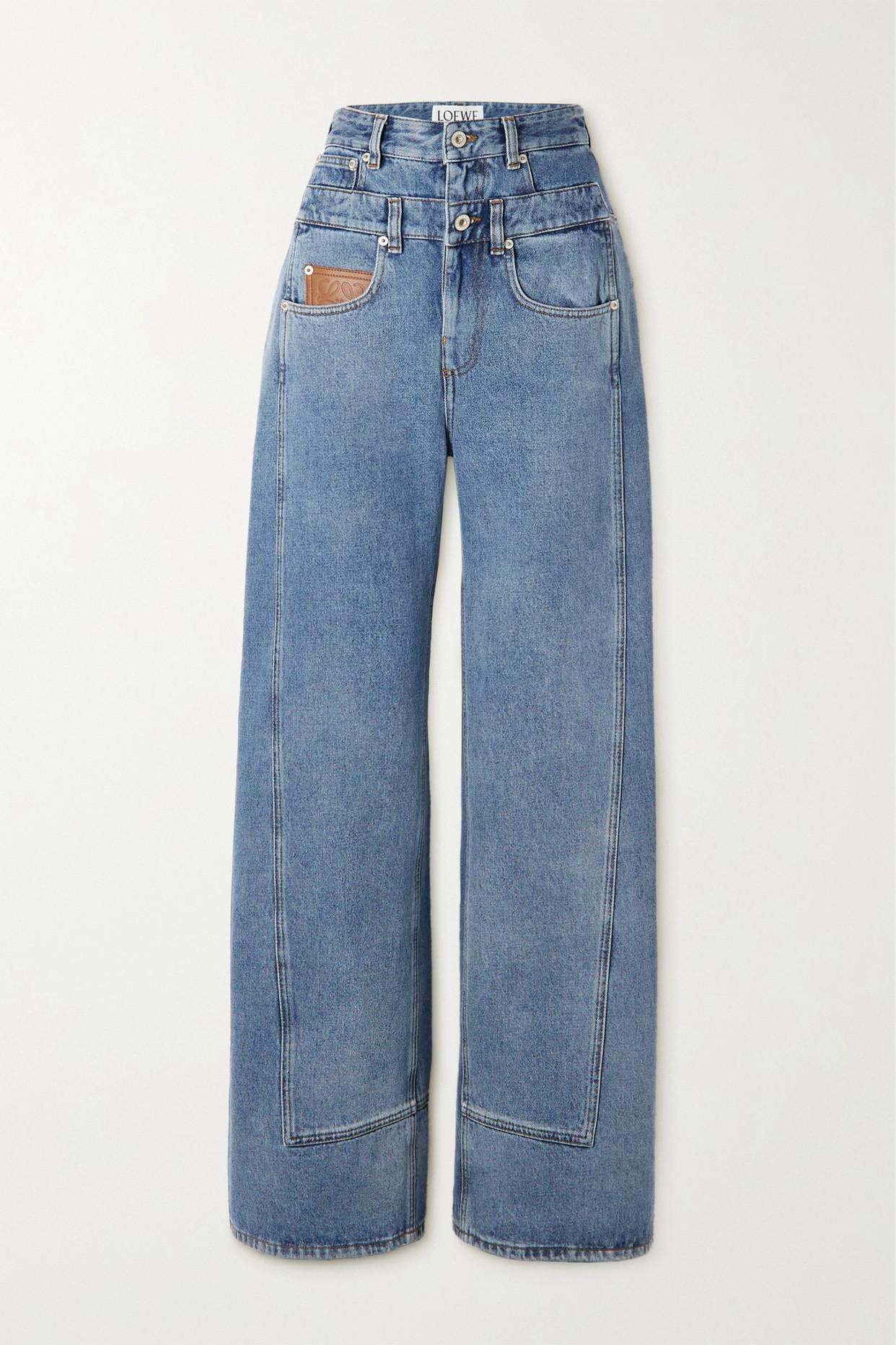 Loewe Trompe L'oeil Leather-trimmed High-rise Wide-leg Jeans in Blue | Lyst