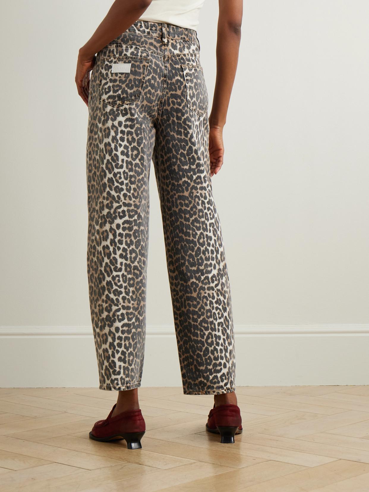 Ganni Leopard-Print High-Rise Tapered Jeans | Lyst