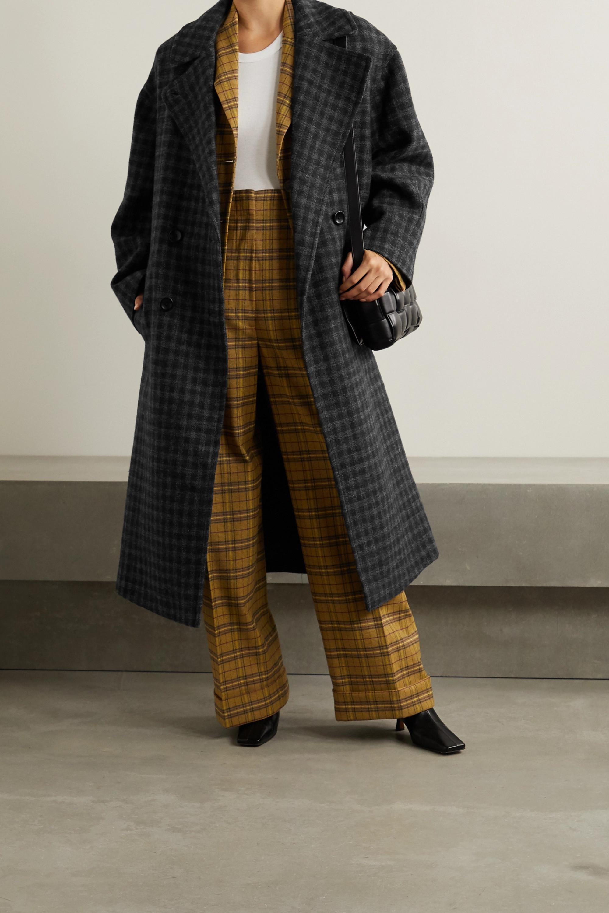 PROENZA SCHOULER WHITE LABEL Double-breasted Checked Wool And Cotton-blend  Coat in Black | Lyst