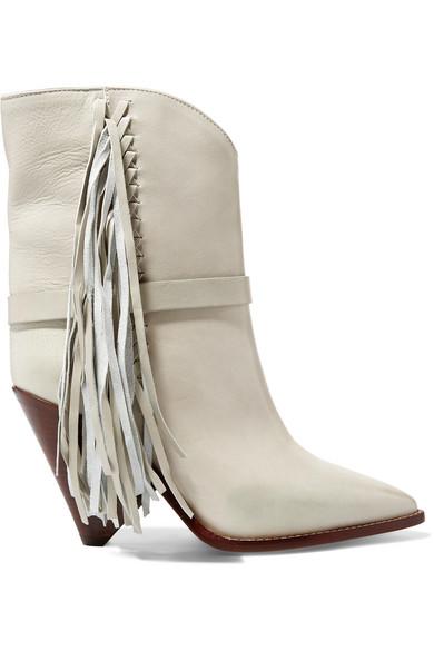 Isabel Marant Fringed Leather Ankle Boots White | Lyst