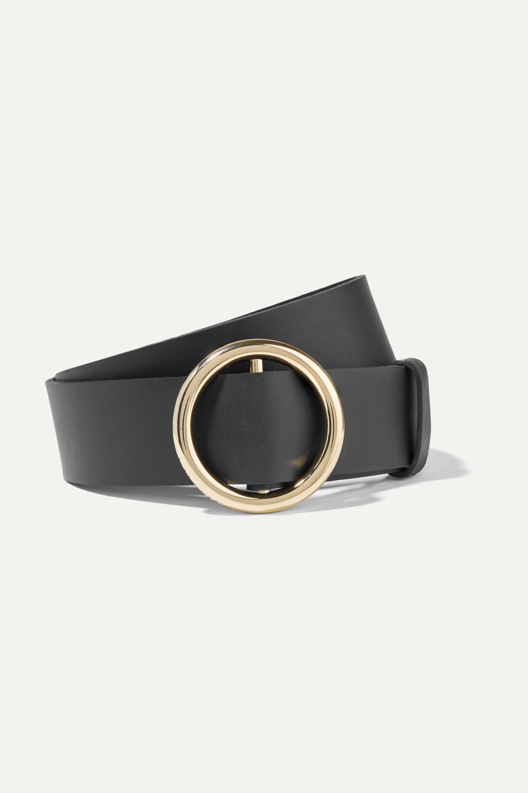 Black Leather Belt Gold Buckle