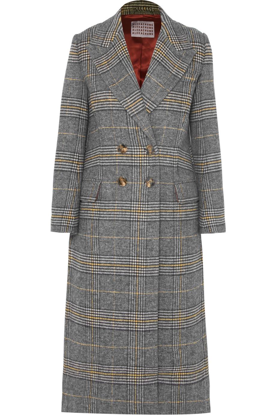 ALEXACHUNG Checked Tweed Coat in Gray | Lyst