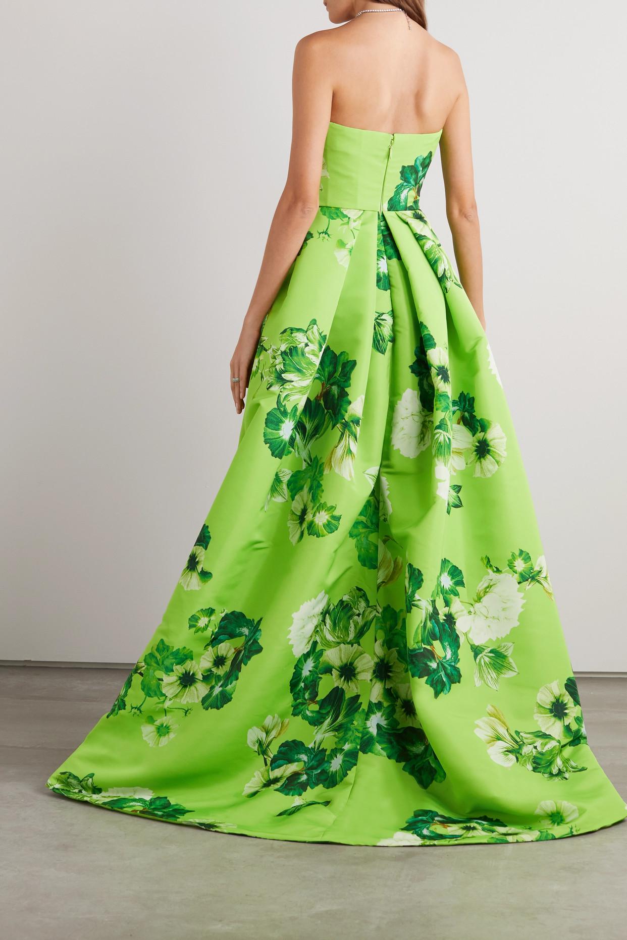 Monique Lhuillier Strapless Floral-print Twill Gown in Green | Lyst