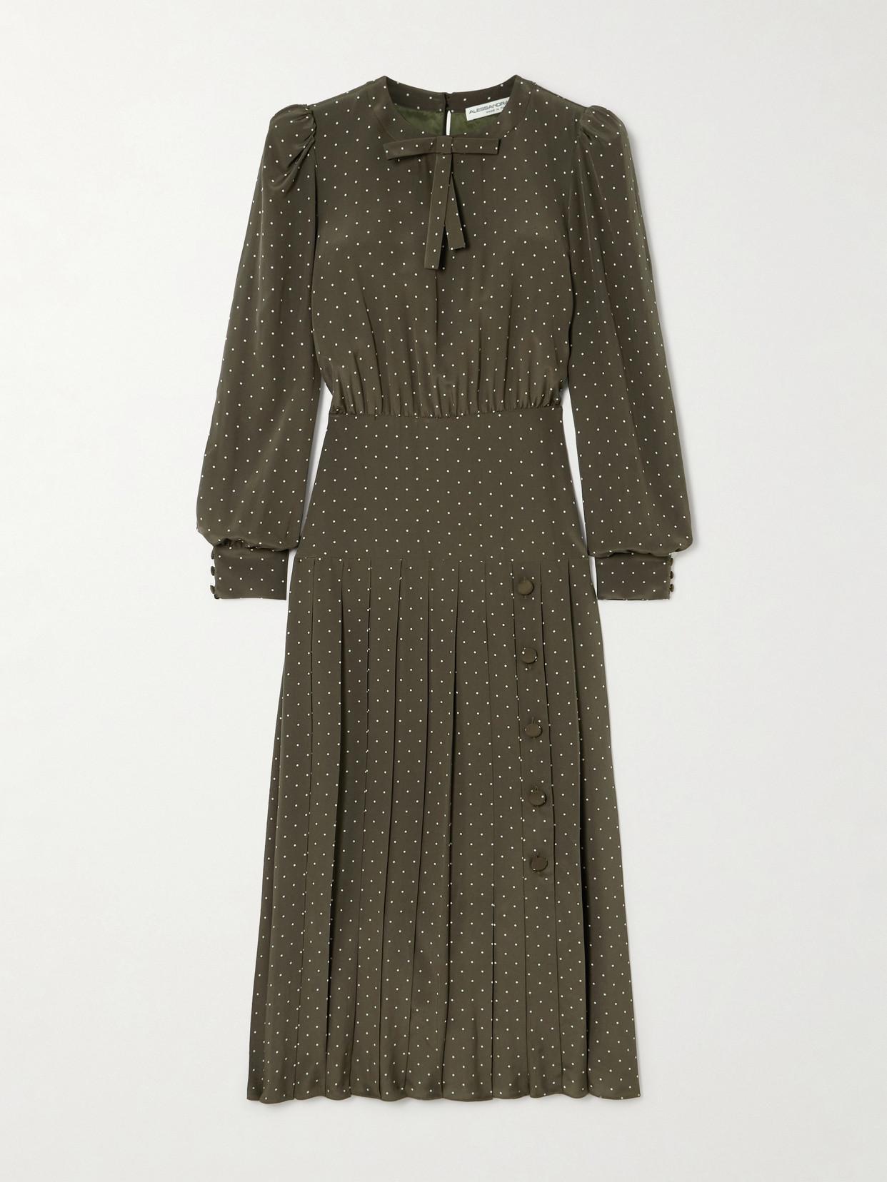alessandra rich green dress Silk midi dress with ruffled sleeves main image 1