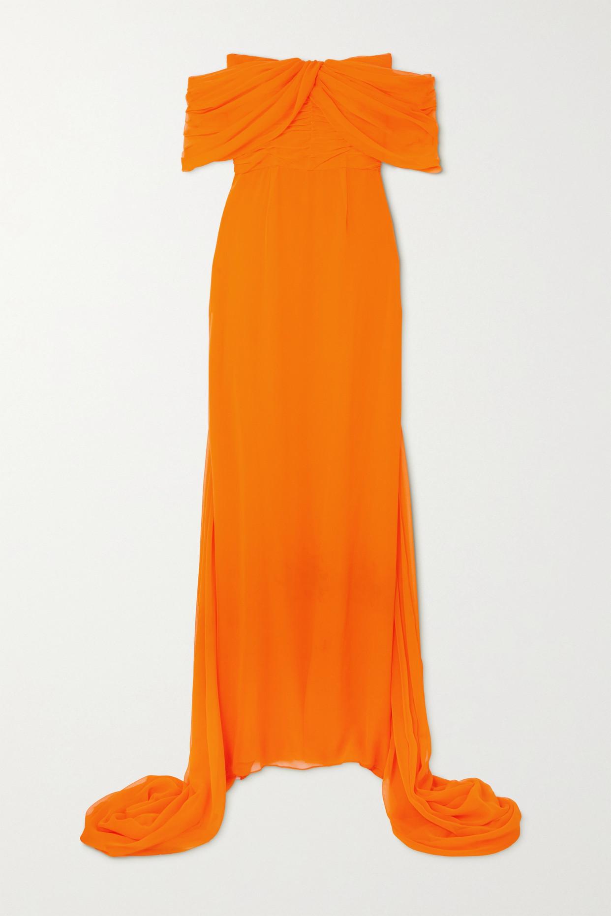Markarian Anthea Off-the-shoulder Draped Silk-chiffon Gown in Orange | Lyst