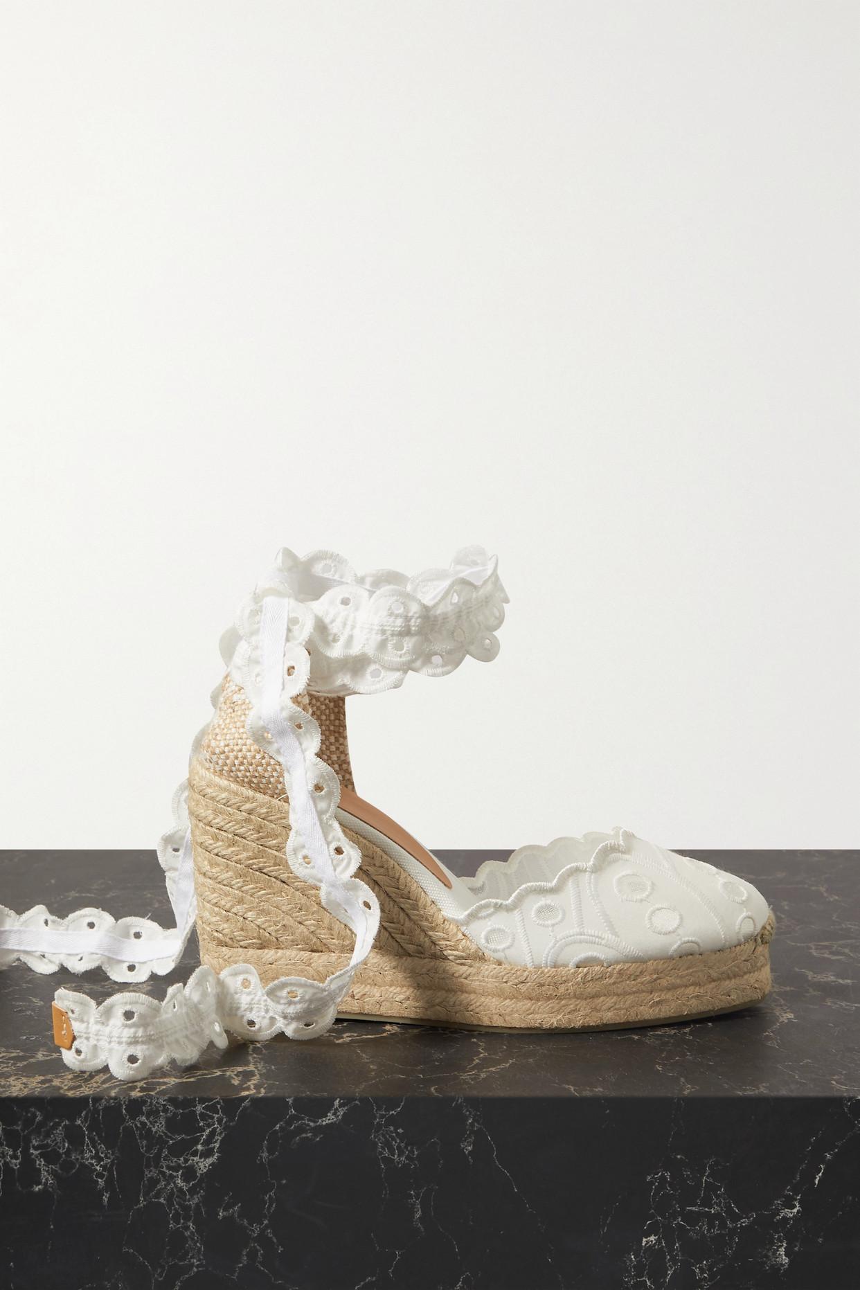 Castañer + Charo Ruiz Cini 100 Broderie Anglaise Cotton And Canvas Wedge  Espadrilles in White | Lyst