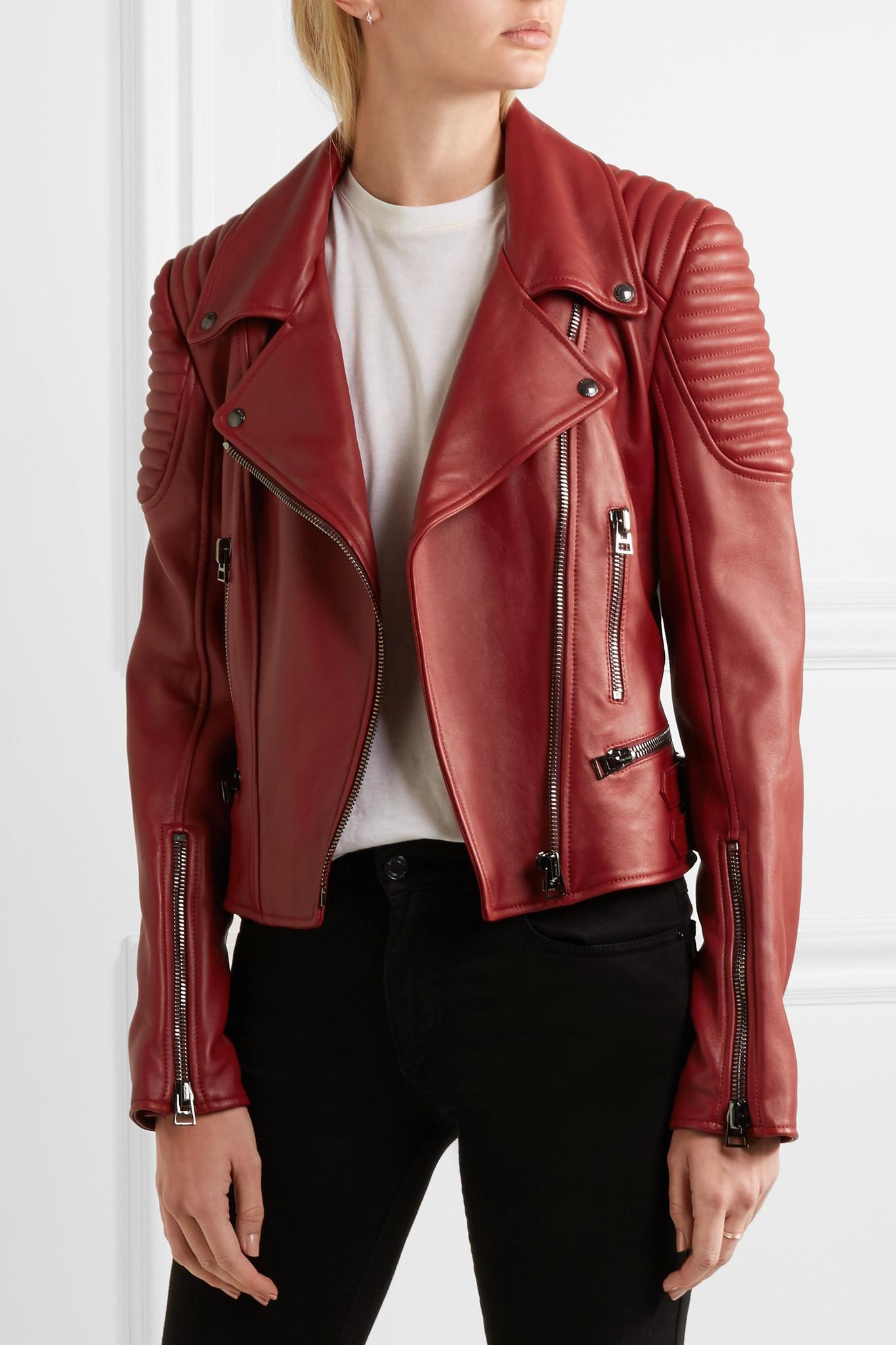 Tom Ford Leather Biker Jacket in Red - Lyst