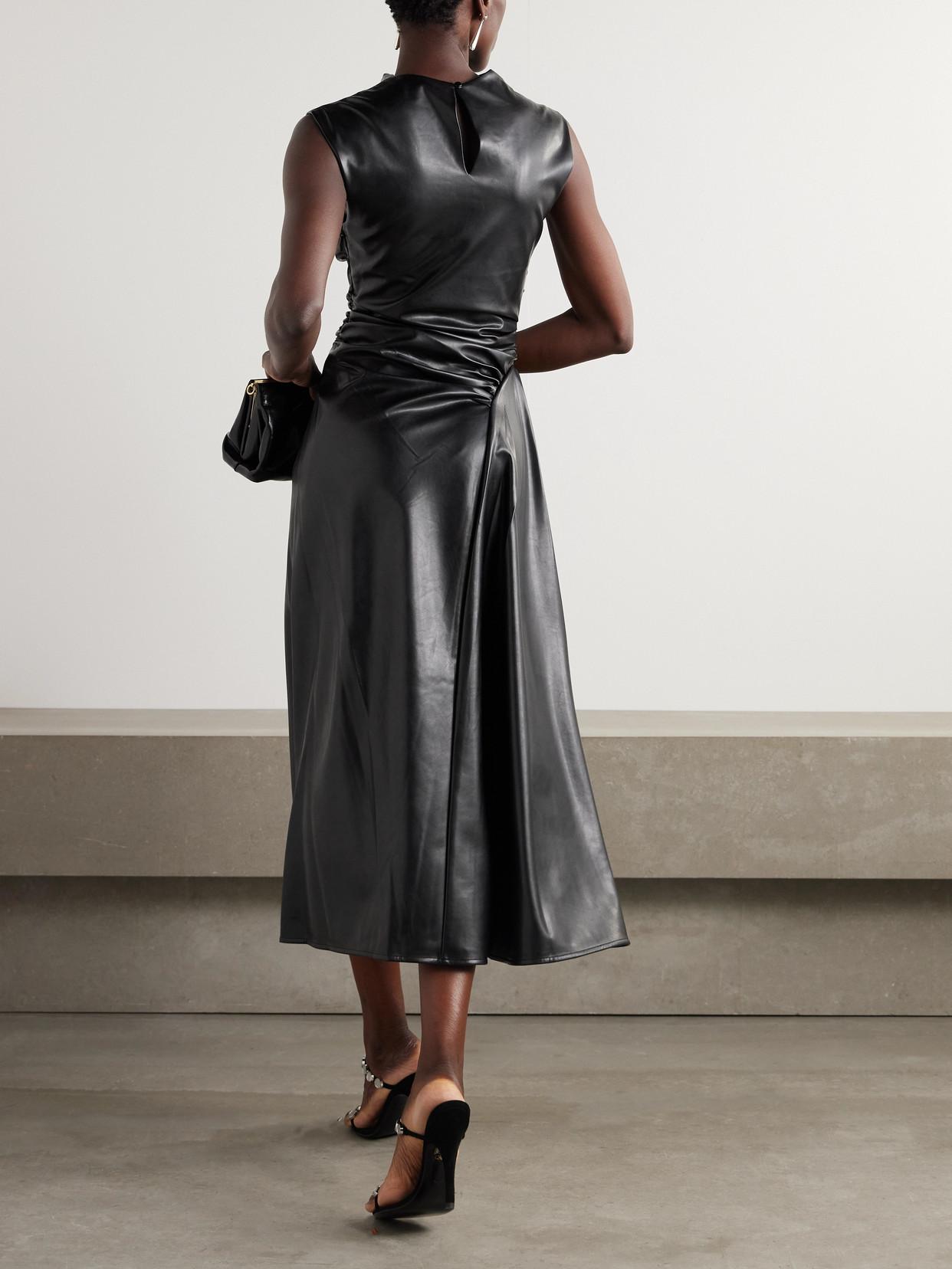 Jonathan Simkhai Burke Draped Faux Leather Midi Dress in Black | Lyst UK