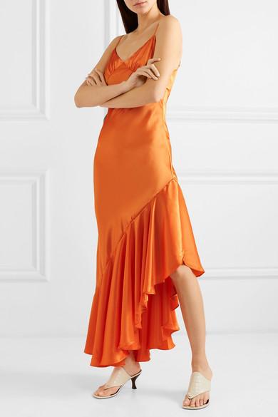 The Line By K Allegra Asymmetric Ruffled Satin Dress in Orange | Lyst