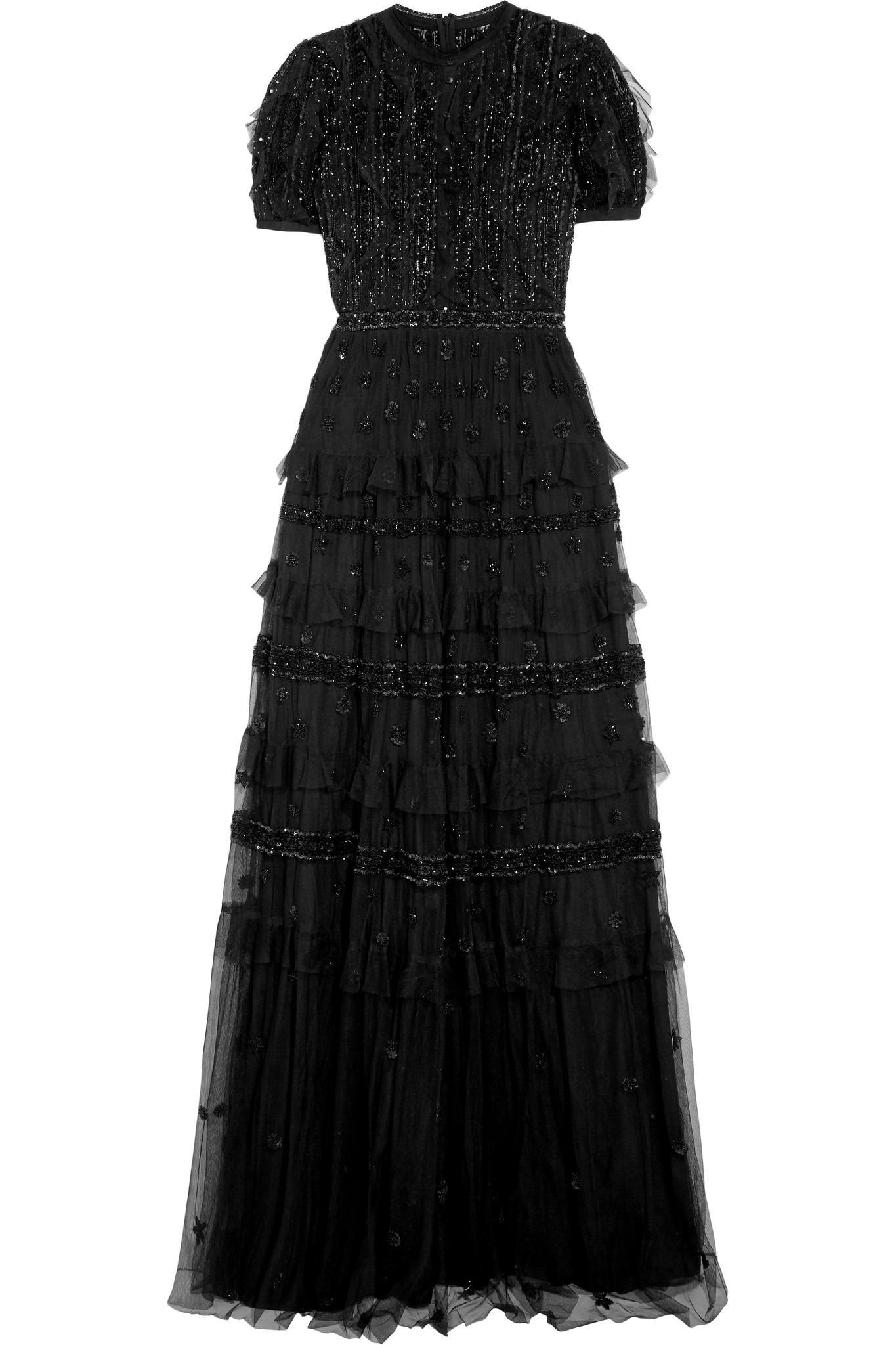Needle & Thread Jet Frill Ruffled Embellished Tulle Gown in Black - Lyst