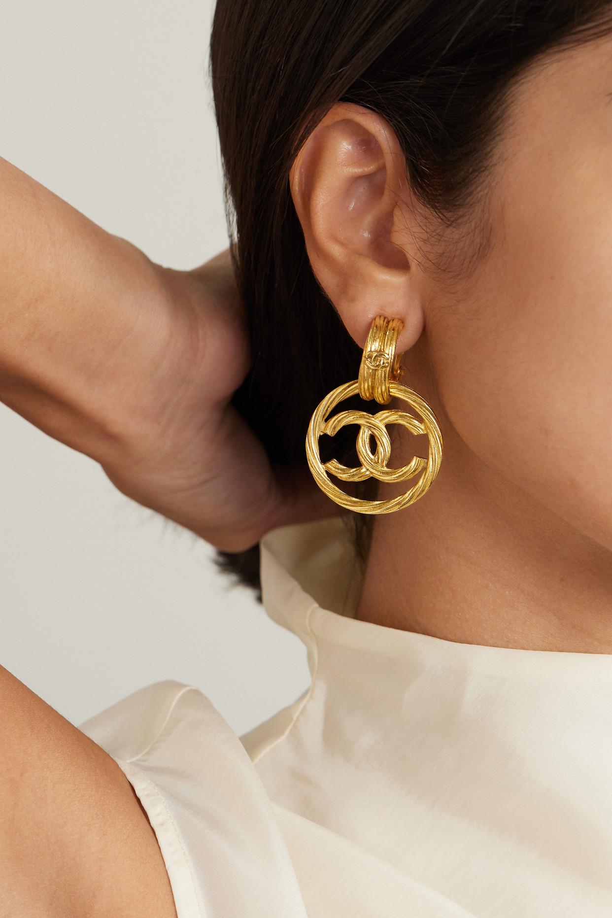 Gold chanel hot sale hoop earrings