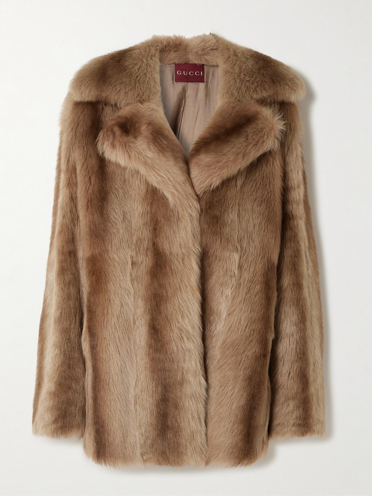 GUCCIブラウンコート　リアルファー Women's Gucci Fur coats | Lyst