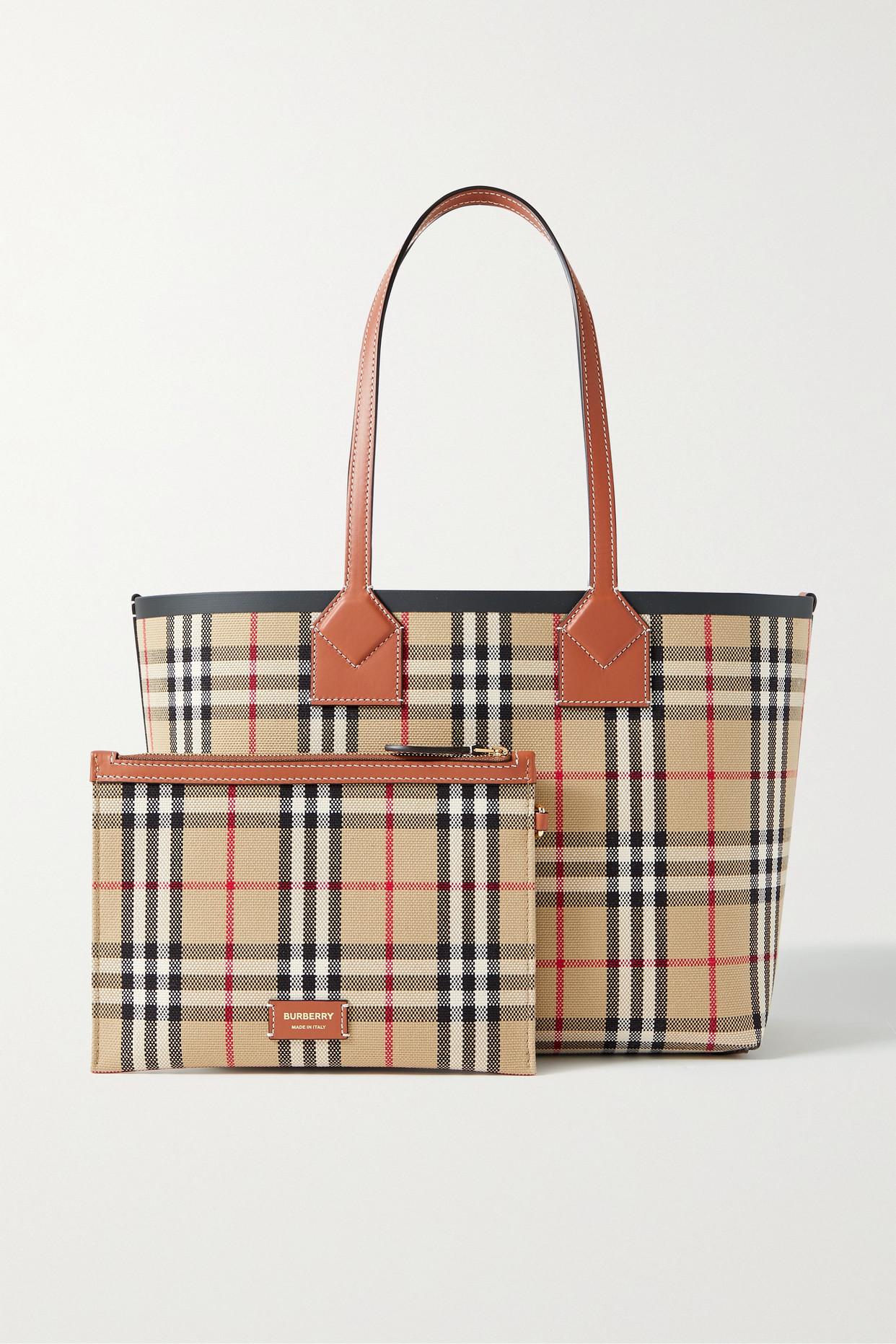 Burberry Leather-trimmed Checked Canvas Tote