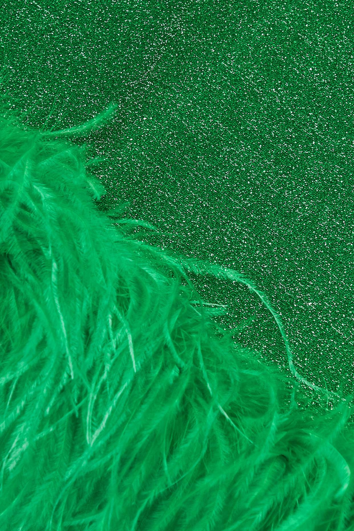 Osree Lumire Feather-trimmed Metallic Stretch-knit Halterneck Mini Dress  in Green | Lyst