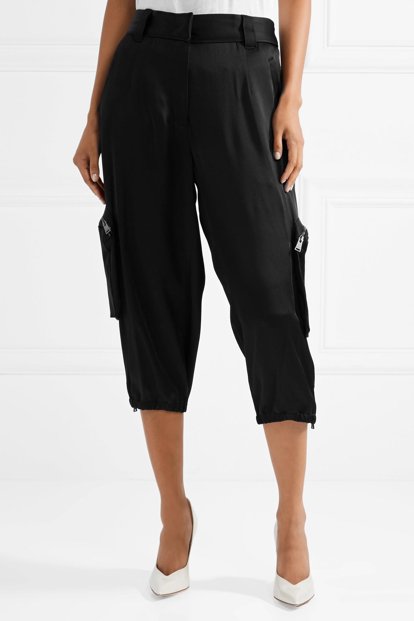 Fendi Cropped Satin Cargo Pants in Black - Lyst