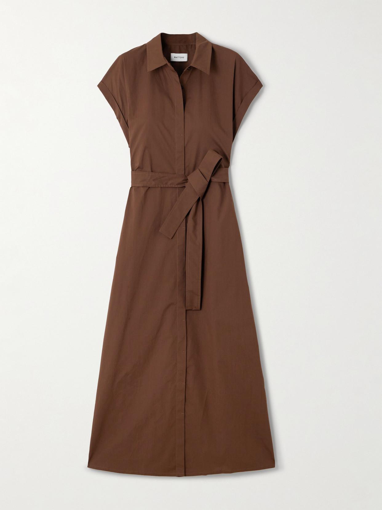 Matteau Organic Cotton-Poplin Midi Shirt Dress in Brown | Lyst