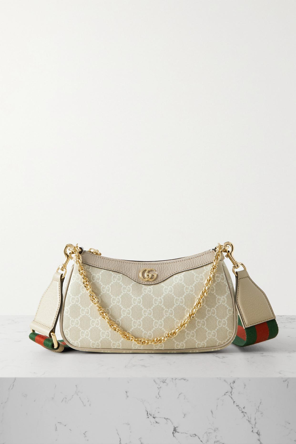 Gucci Ophidia embellished textured leather-trimmed printed coated-canvas shoulder bag - Women - Beige Shoulder Bags