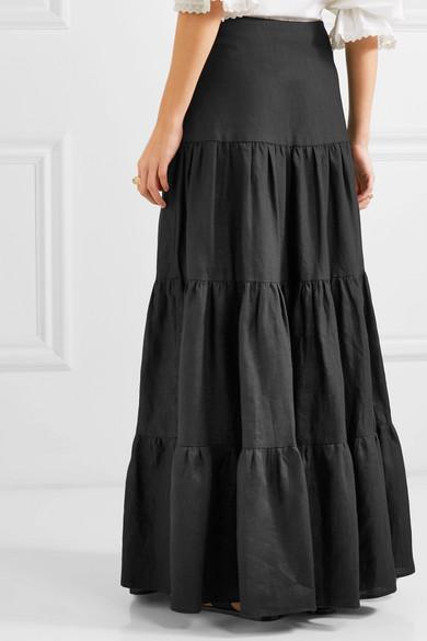 Black cotton top tiered maxi skirt