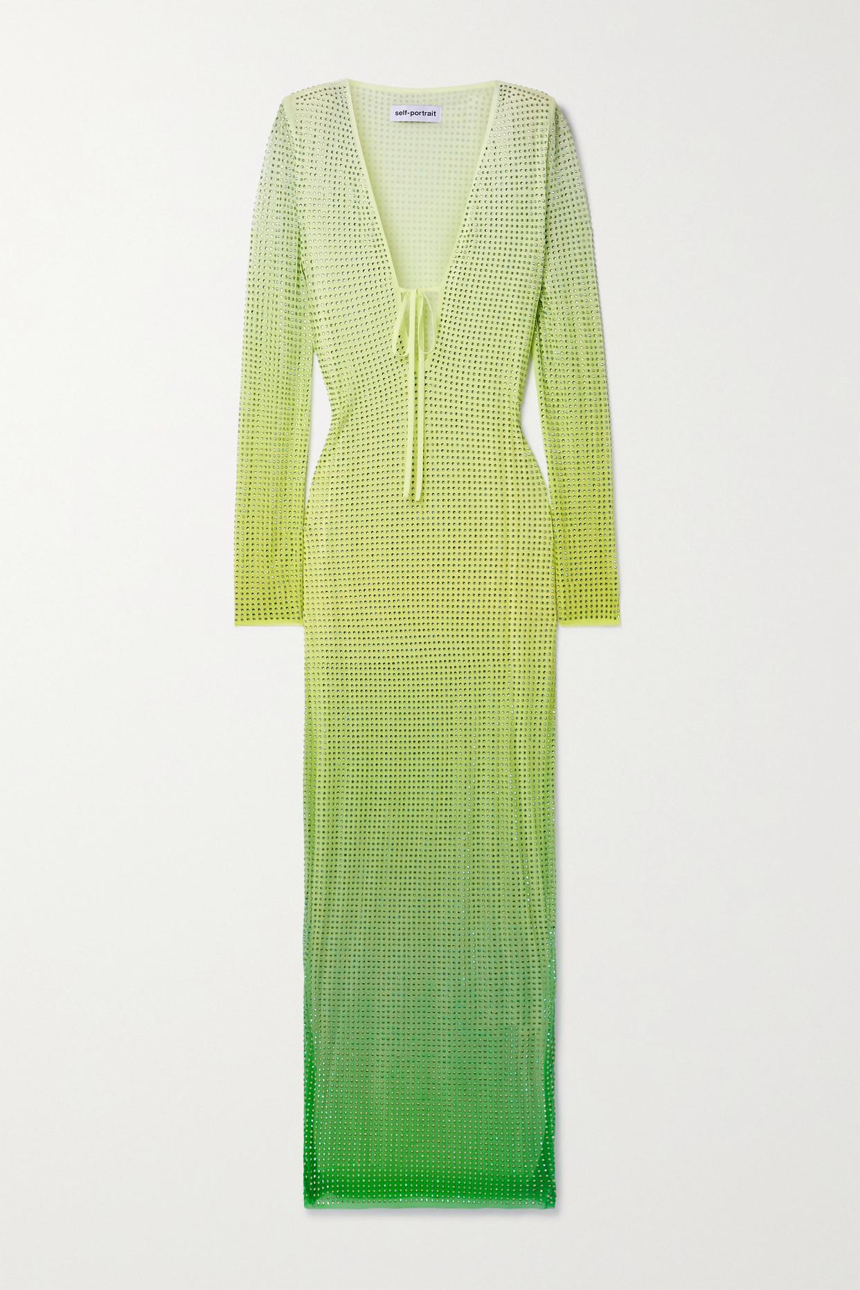 slim fit dress slacks Self Portrait Mint Rhinestone Mesh Midi Dress Bernardi