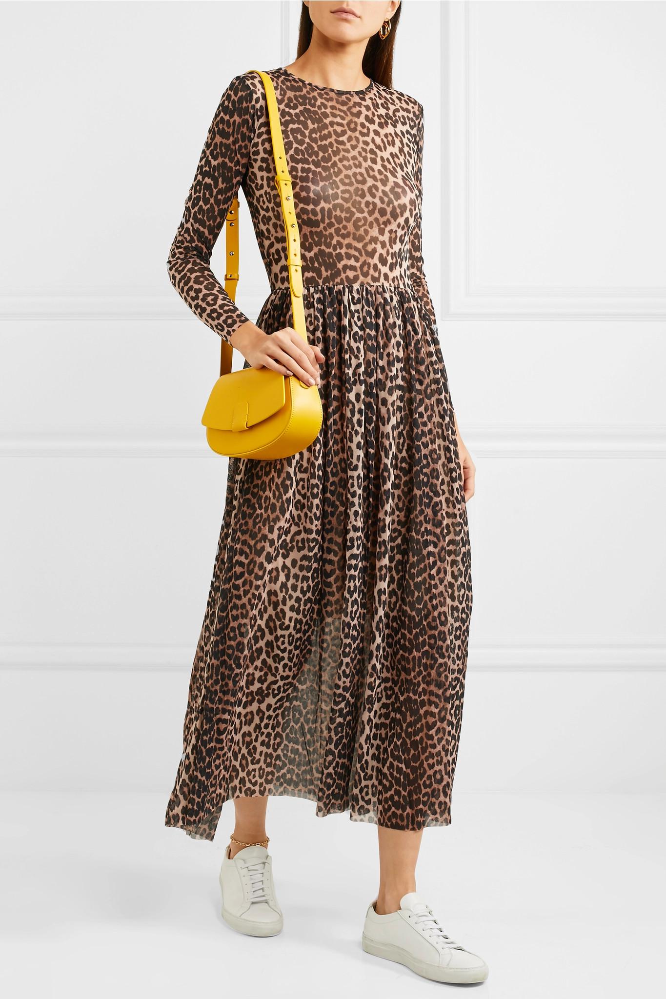 Ganni Tilden Leopard-print Stretch-mesh Dress in Lyst