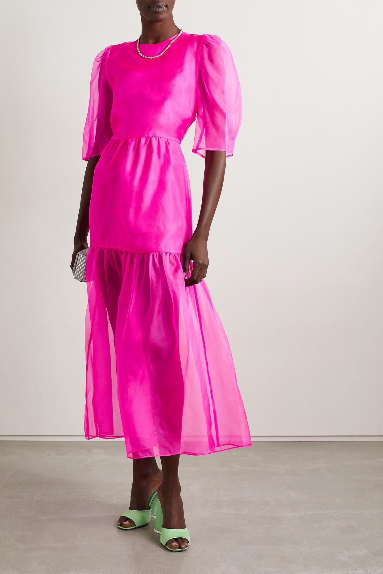 Les Rêveries Tiered Silk-organza Midi Dress in Pink | Lyst