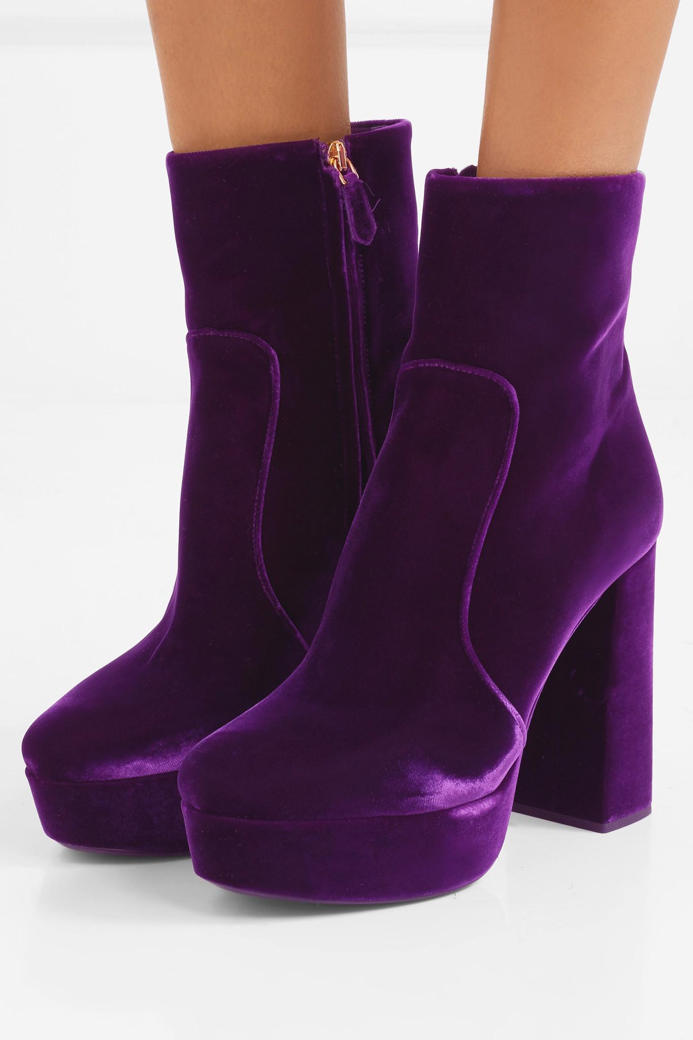 Prada Velvet Platform Ankle Boots in Purple | Lyst