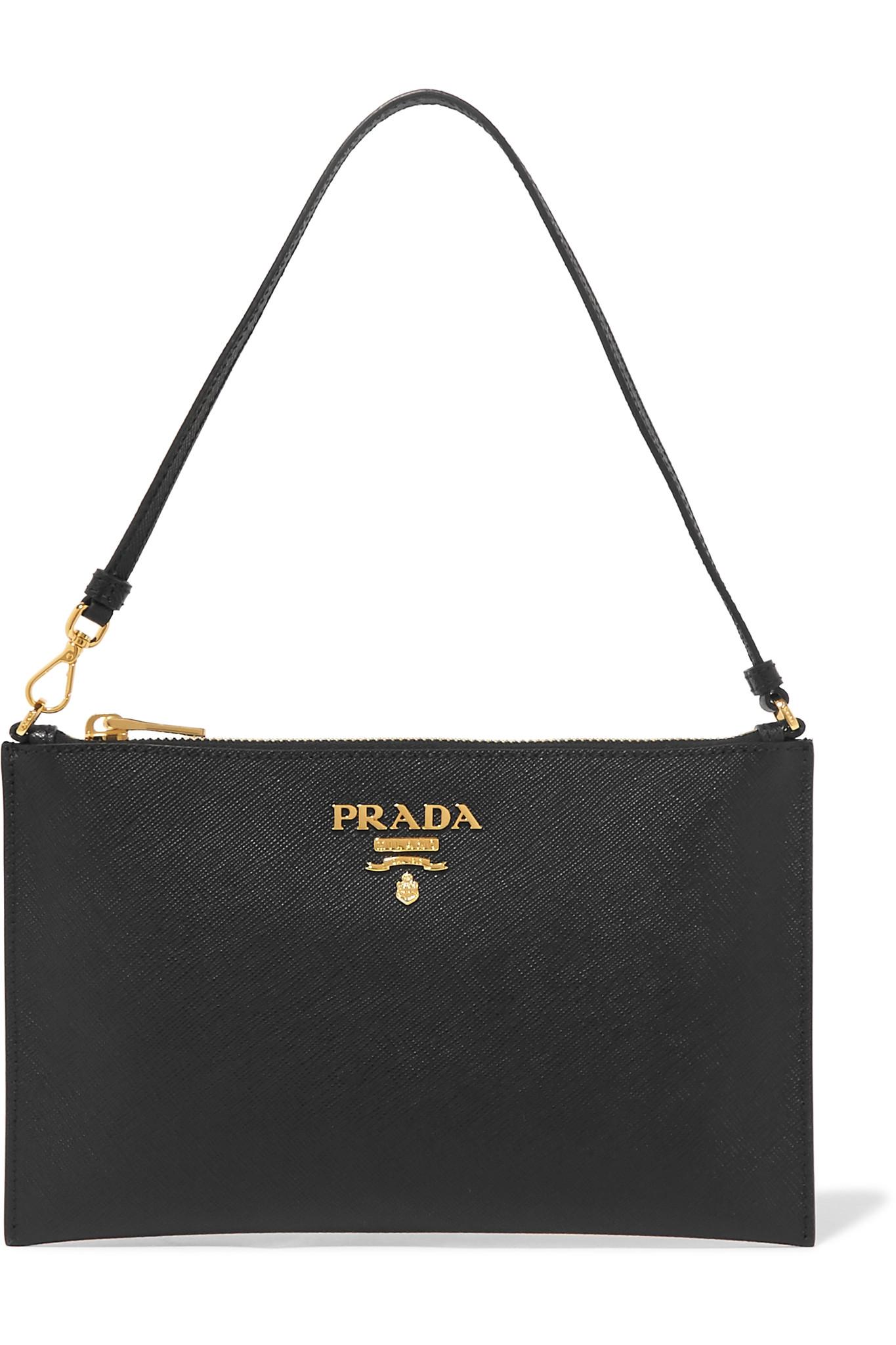 Prada Textured-leather Pouch in Black - Lyst