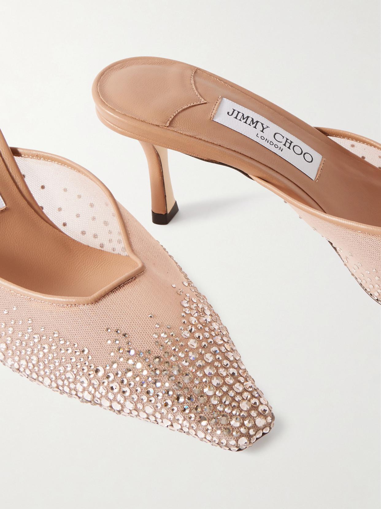 Jimmy Choo Vivi 65 Crystal-Embellished Mesh Mules in Natural Jimmy Choo Vivi 65 Crystal-Embellished Mesh Mules in Natural