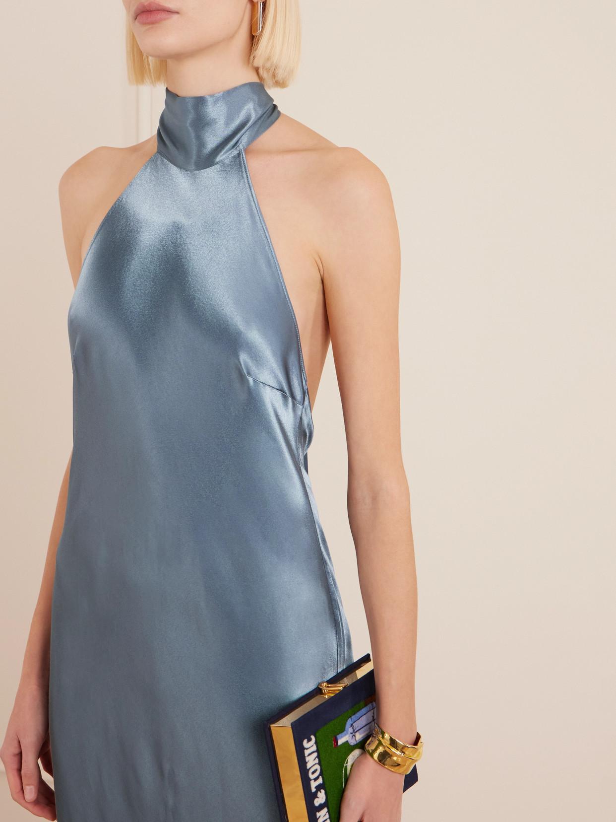 RIXO London Maura Satin Halterneck Midi Dress in Blue | Lyst