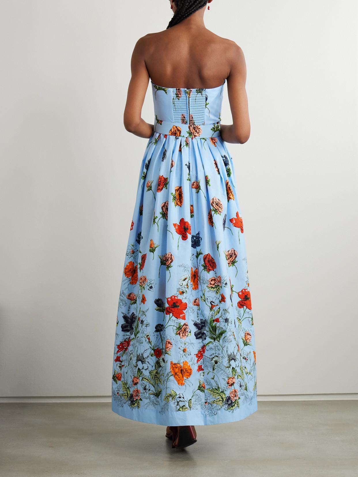 Cara Cara Greenfield Belted Strapless Smocked Floral-Print Cotton-Poplin  Maxi Dress in Blue | Lyst