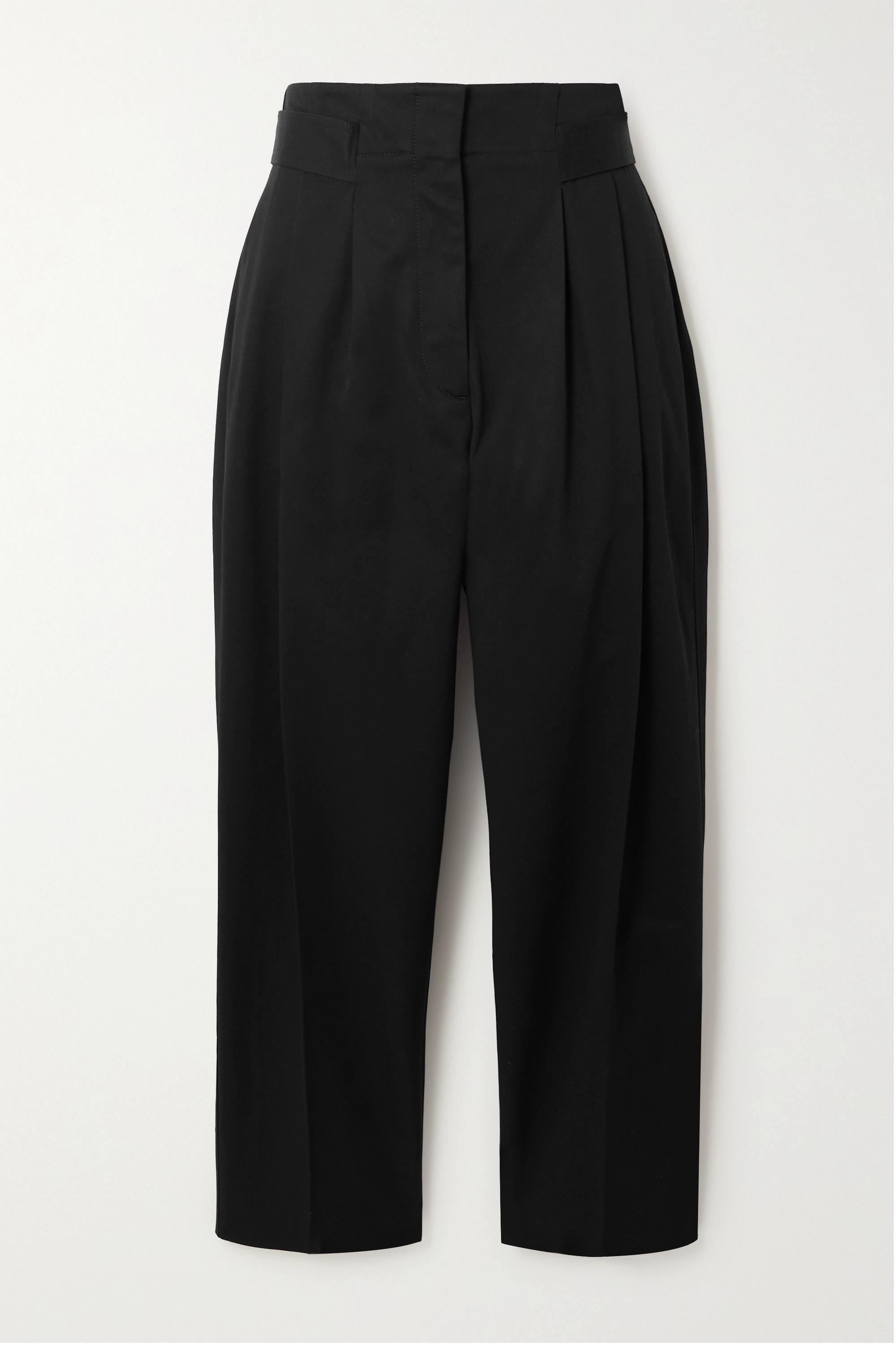 Totême Pleated Cotton-twill Wide-leg Pants in Black | Lyst Australia