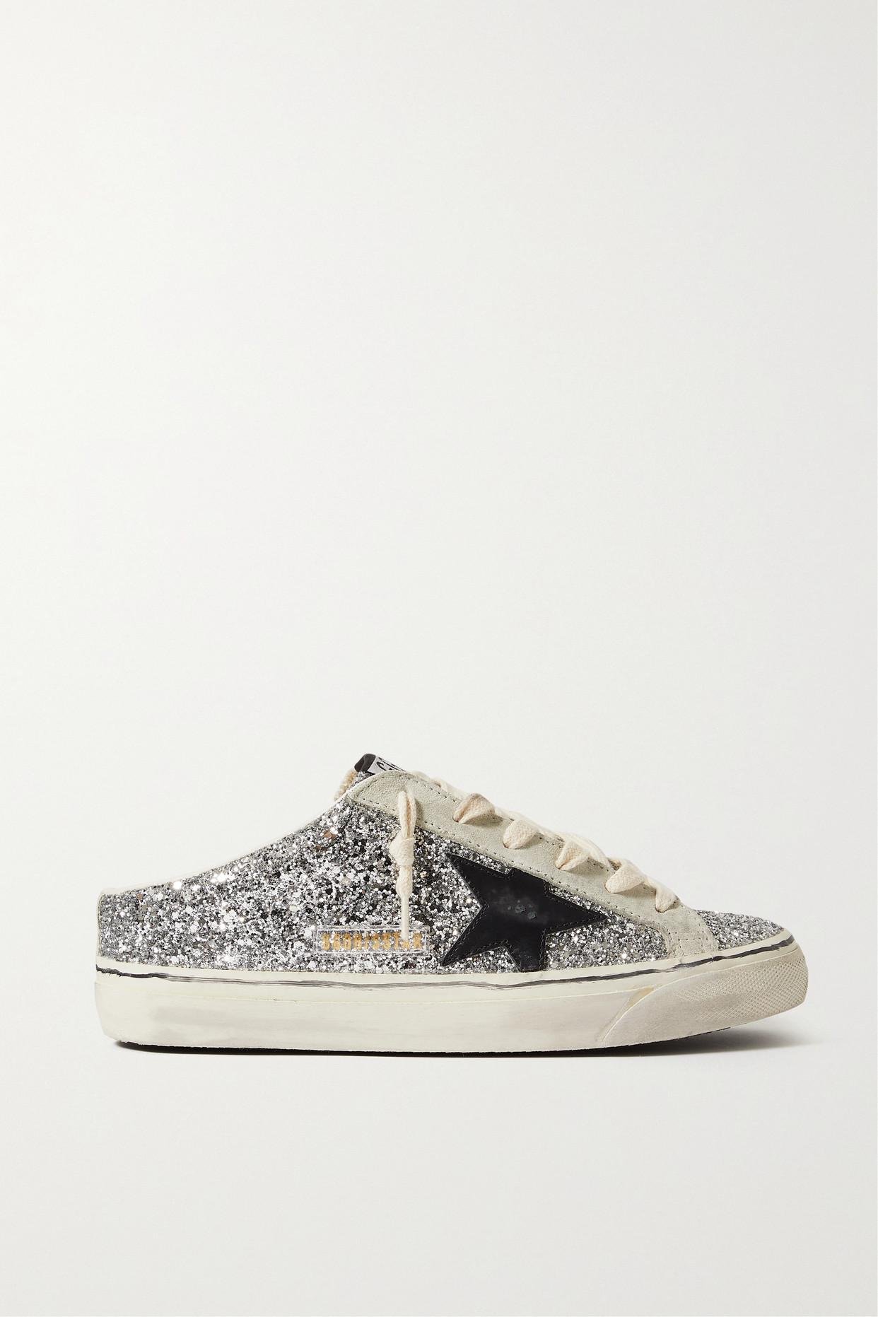 Golden Goose Super-star Sabot Distressed Glittered Leather And Suede  Slip-on Sneakers in Metallic | Lyst