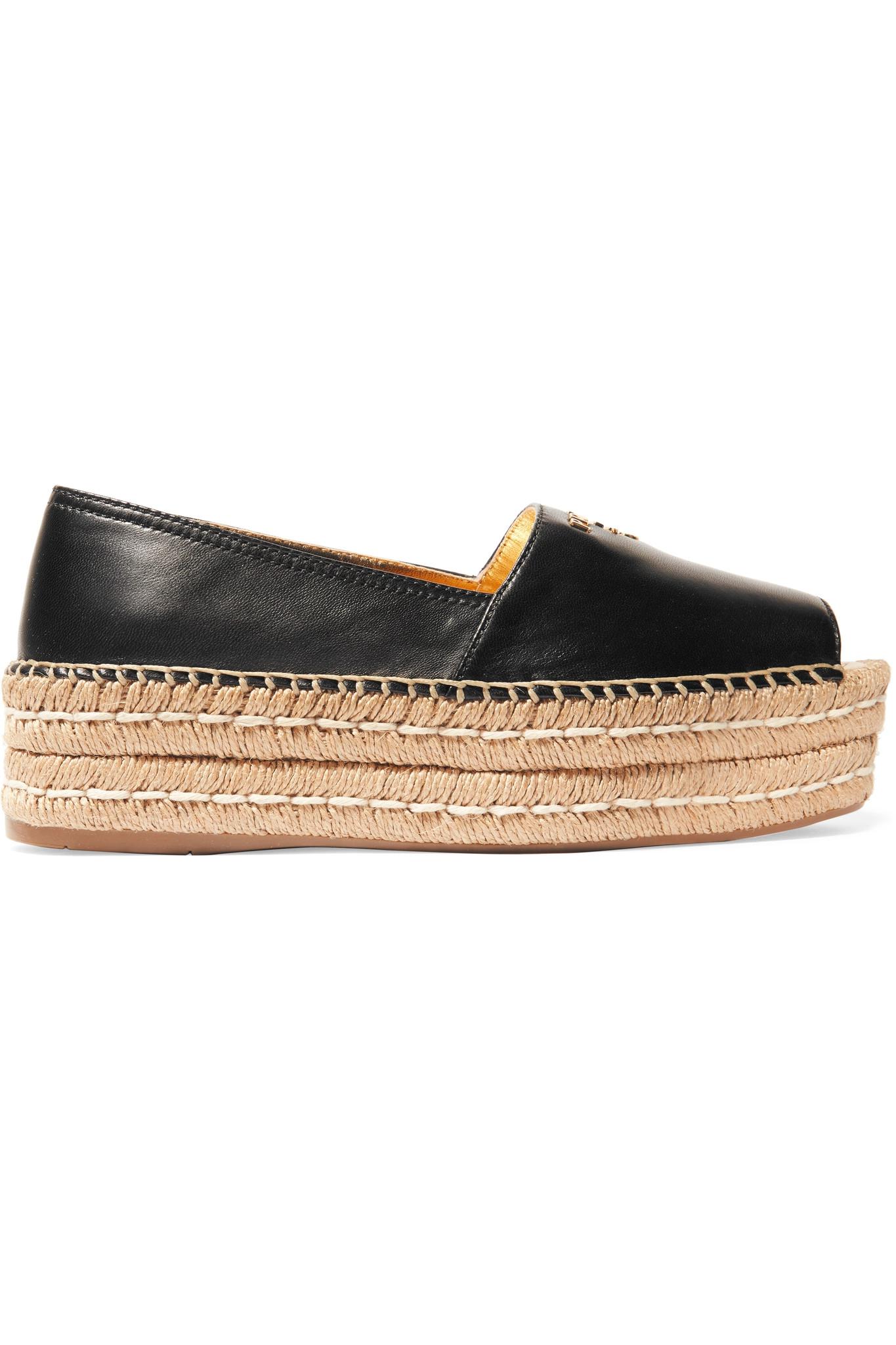 Prada Leather Platform Espadrilles in Black | Lyst