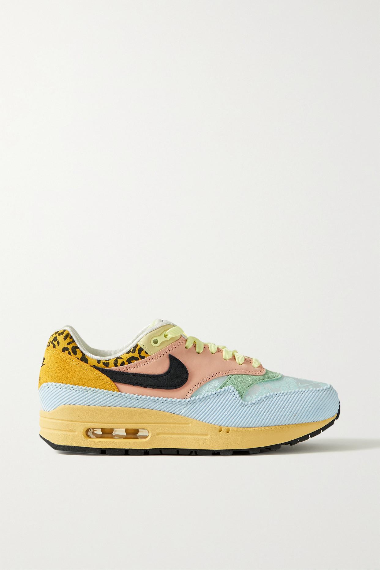 pintar Amoroso restante Nike Air Max 1 Satin-jacquard And Corduroy-trimmed Suede Sneakers in Blue |  Lyst