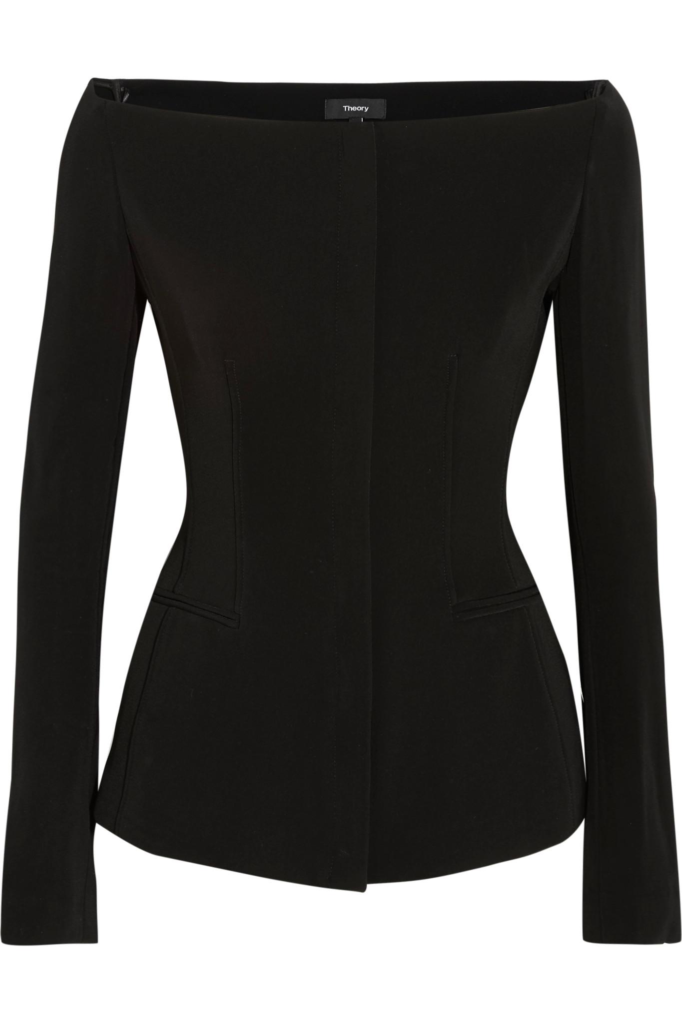 Theory Offtheshoulder Stretchcrepe Jacket in Black Lyst