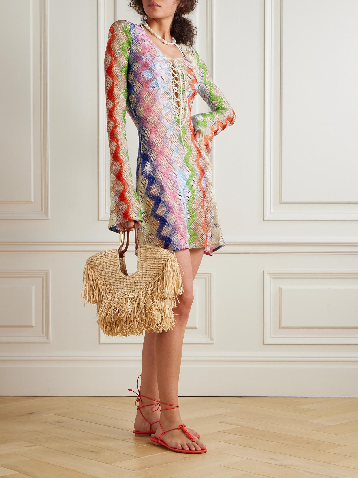 Missoni Mare Lace-Up Metallic Crochet-Knit Mini Dress in White | Lyst