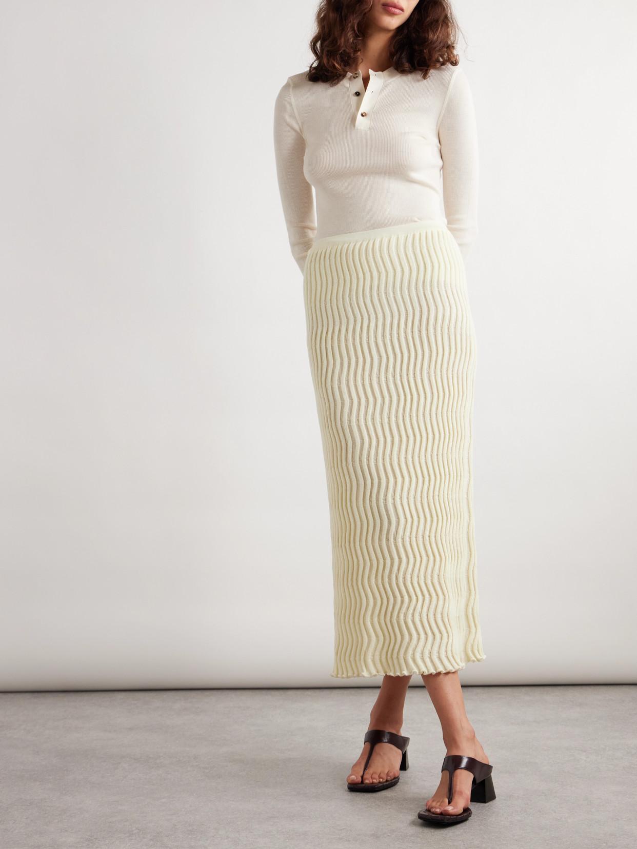 スカート Bottega Veneta Ivory Boucle Skirt BOTTEGA VENETA Fringed cotton-blend bouclé maxi skirt | NET