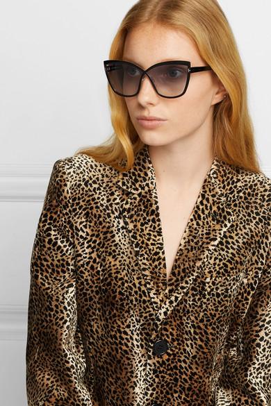 Tom Ford Sandrine Cat-eye Acetate And Gold-tone Sunglasses in Black - Lyst